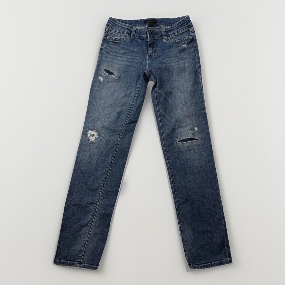 White Black House Market Straight Crop Jeans Women's Blue Denim Distressed - 2